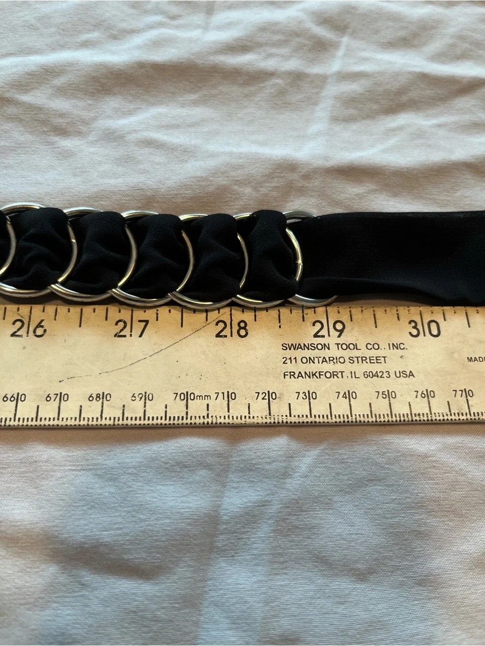 Women’s Black Y2K Scarf Belt Silver Tone Chain Ring Waist Tie OS Boho Self Tie